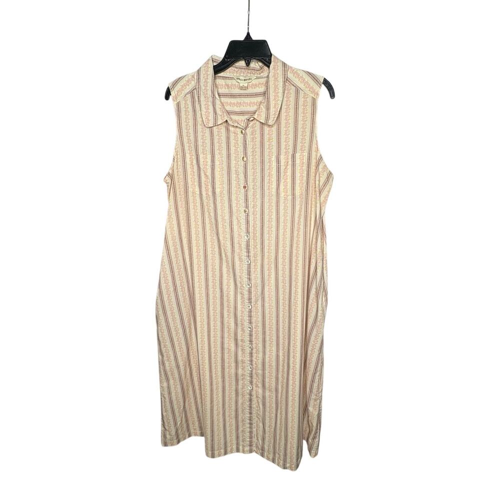 April Cornell Cottage Core Prairie Button Down Striped Floral Tank Dress Size XL